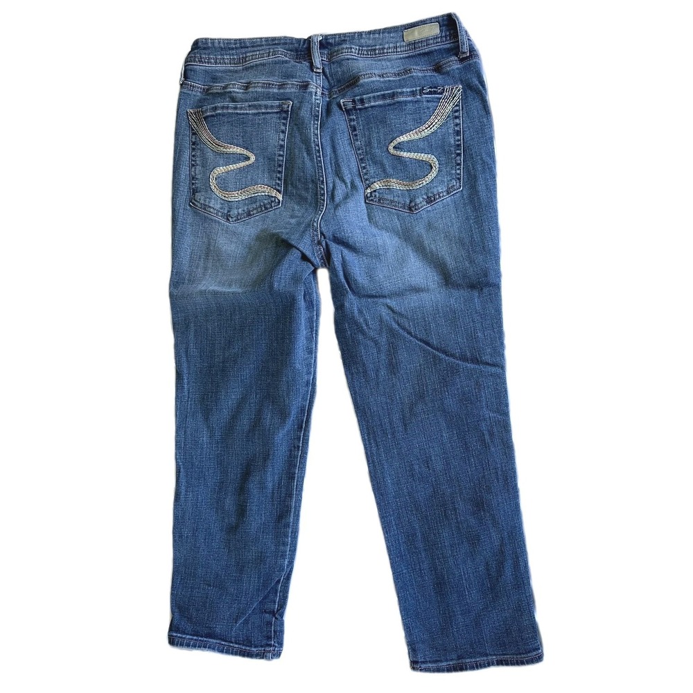 Seven7 For Mankind Jeans Womens 12 Blue Cropped Skinny Pockets Stretch Denim